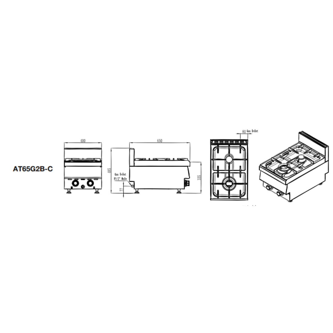 2 BURNER COOK TOP 650 - AT65G2B-C