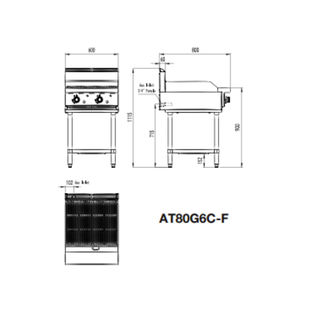 600 MM RADIANT CHAR GRILLS - AT80G6C-F